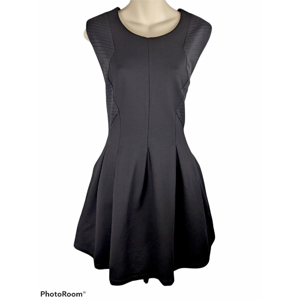 BCBC Maxazria Black Cocktail Dress Pleated Stretch Classic Ponte Flattering XL